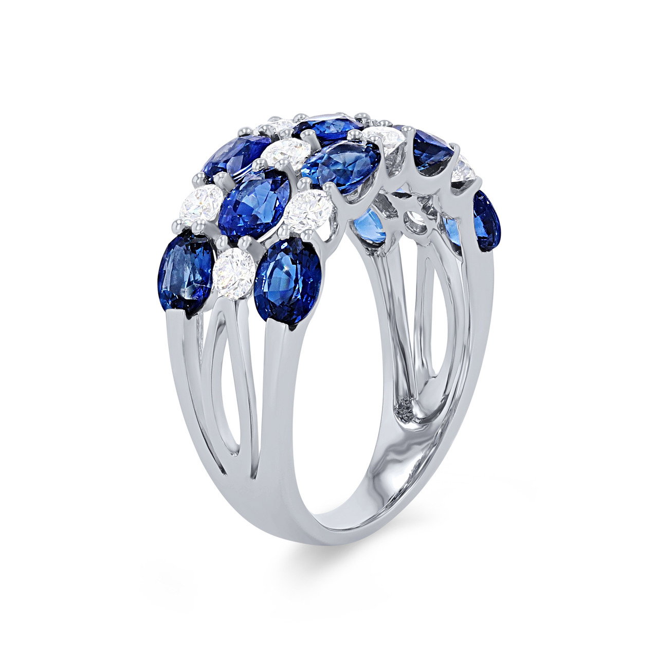 Uneek Three Row Alternating Sapphire and Diamond Ring 1