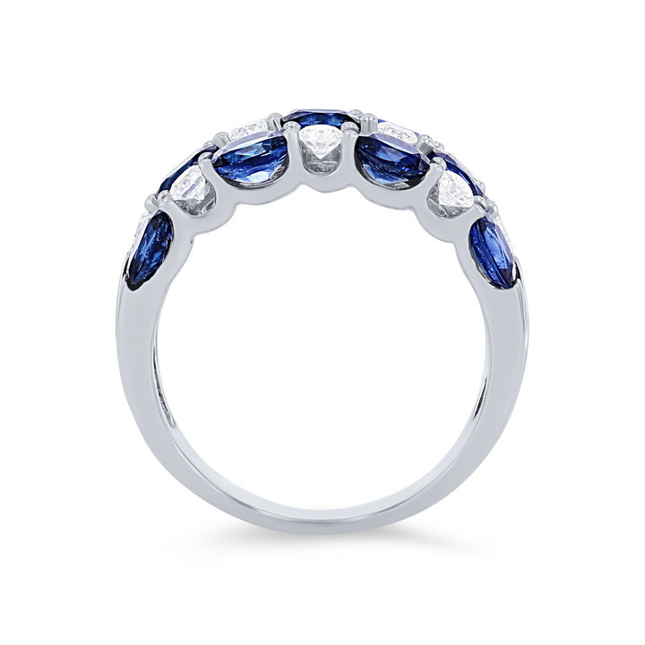 Uneek Three Row Alternating Sapphire and Diamond Ring In Solid 18K White Gold