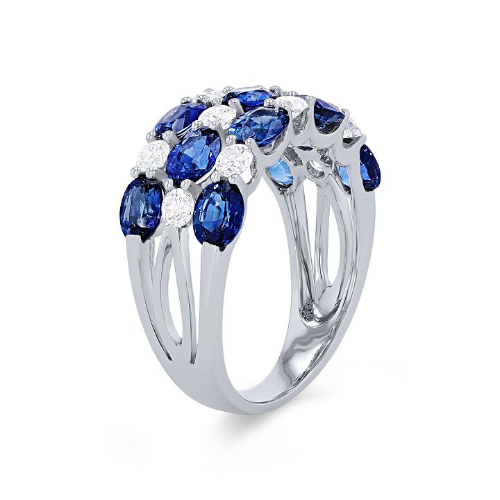White Gold 18K Uneek Three Row Alternating Sapphire and Diamond Ring