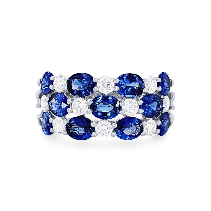 White Gold 18K Uneek Three Row Alternating Sapphire and Diamond Ring