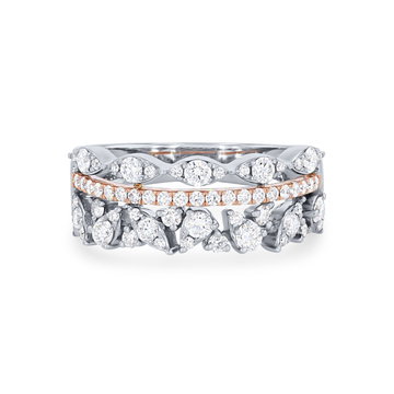 Uneek Three Row Diamond Stackable Ring In White And Yellow Gold 14K