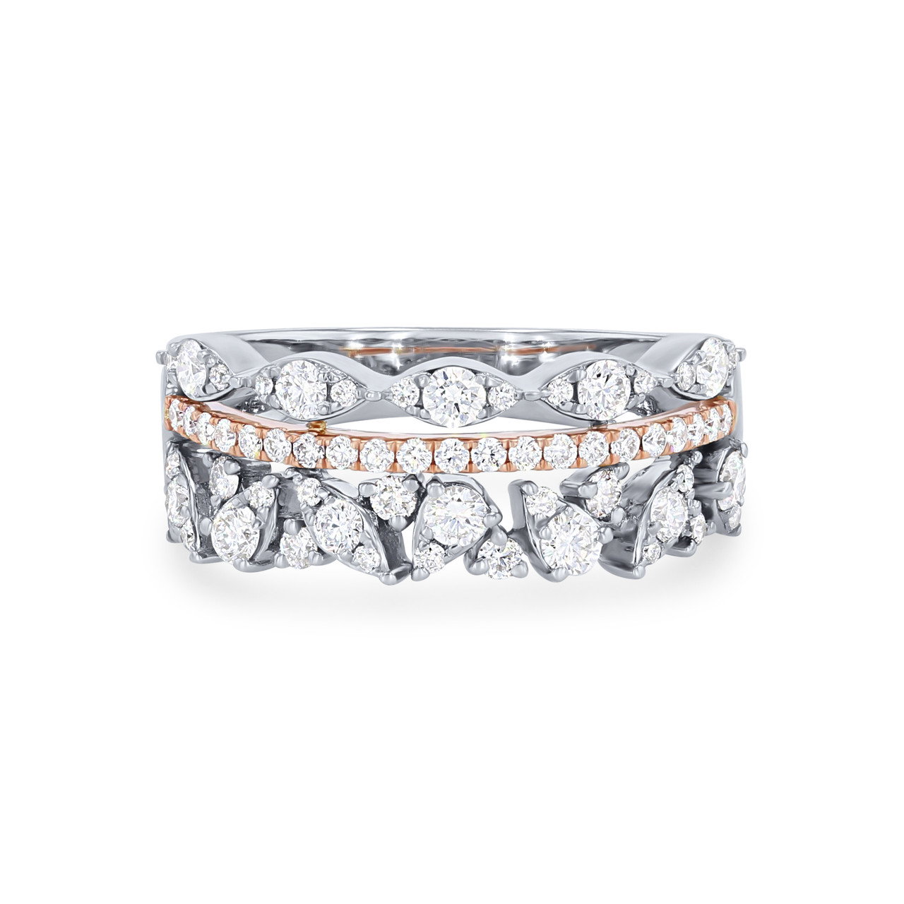 Uneek Three Row Diamond Stackable Ring 0