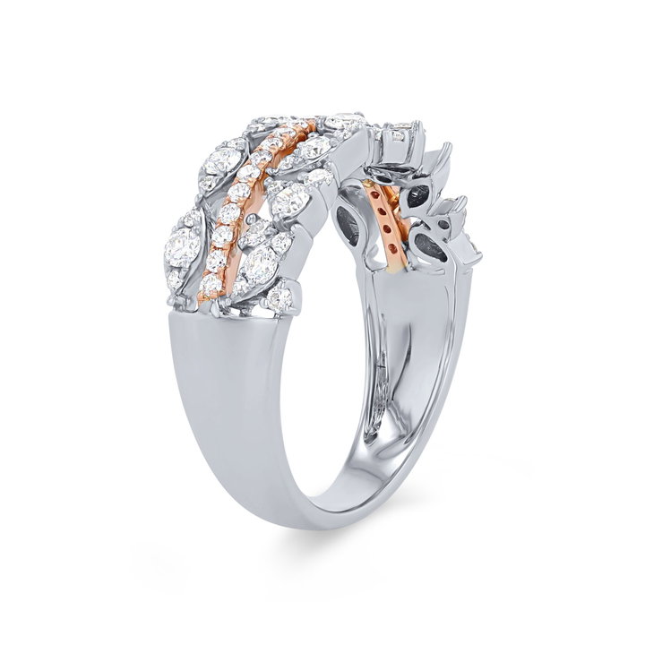 Uneek Three Row Diamond Stackable Ring In White And Yellow Gold 14K