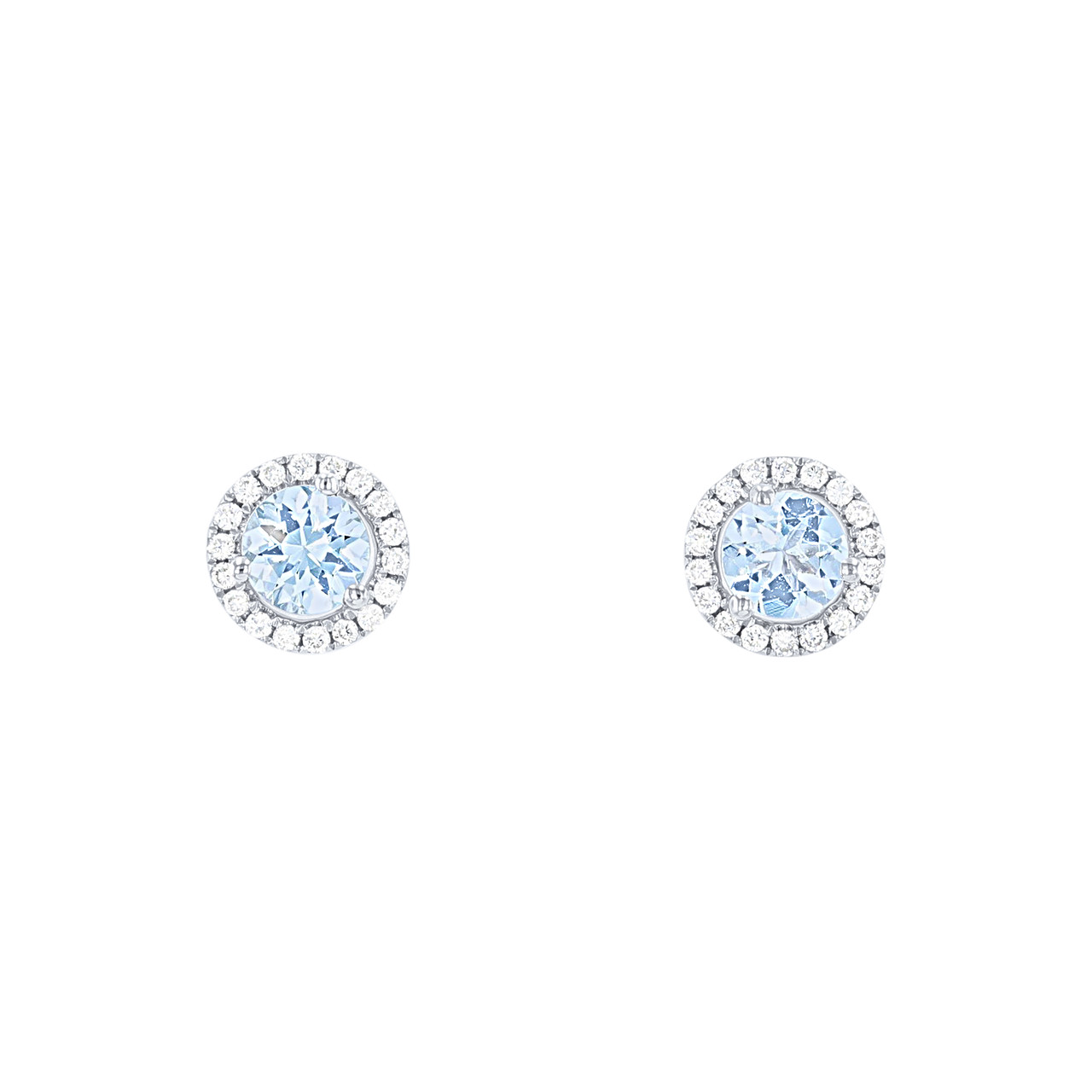 Aquamarine and Diamond Halo Stud Earrings