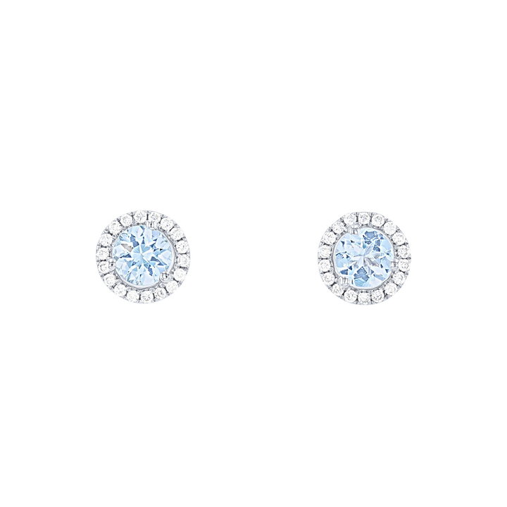 Aquamarine and Diamond Halo Stud Earrings In White Gold 14K