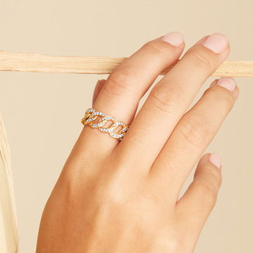 Diamond Curb Chain Link Ring
