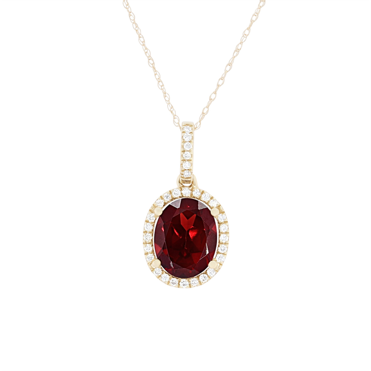 Oval Garnet and Diamond Halo Pendant