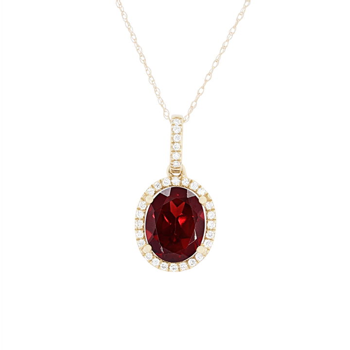 Yellow Gold 14K Oval Garnet and Diamond Halo Pendant
