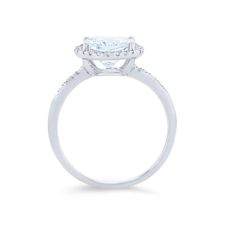 White Gold 14K Oval Aquamarine and Diamond Halo Ring