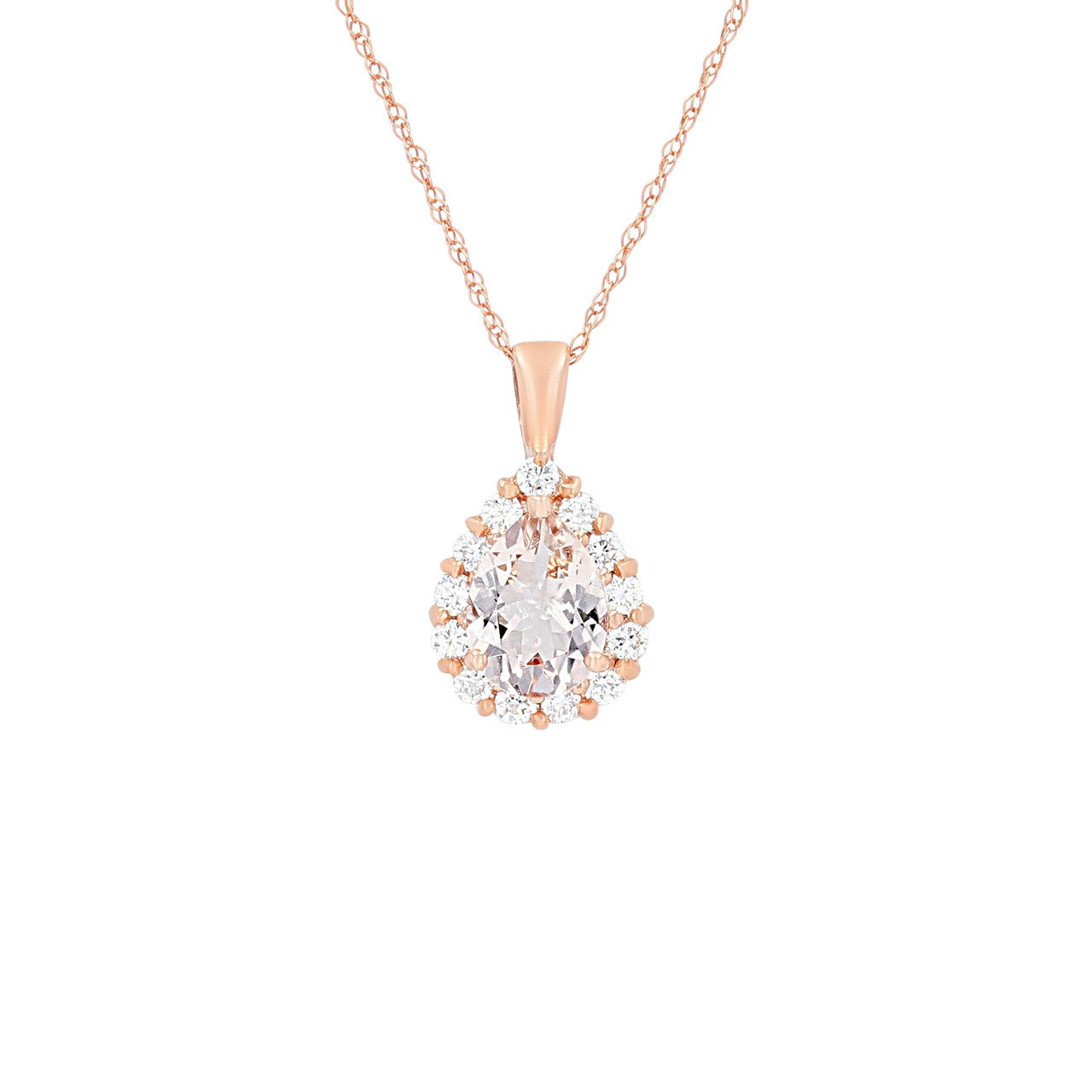 Pear Morganite and Diamond Halo Pendant