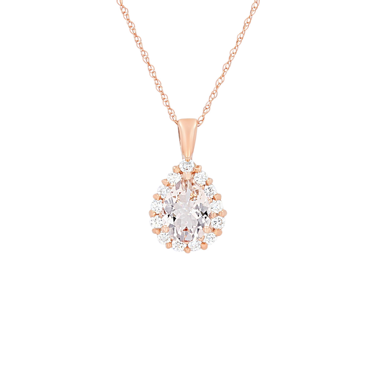 Pear Morganite and Diamond Halo Pendant