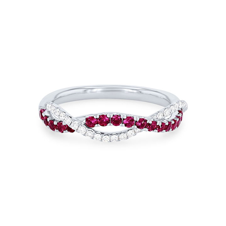Yellow Gold 14K Ruby and Diamond Twist Band