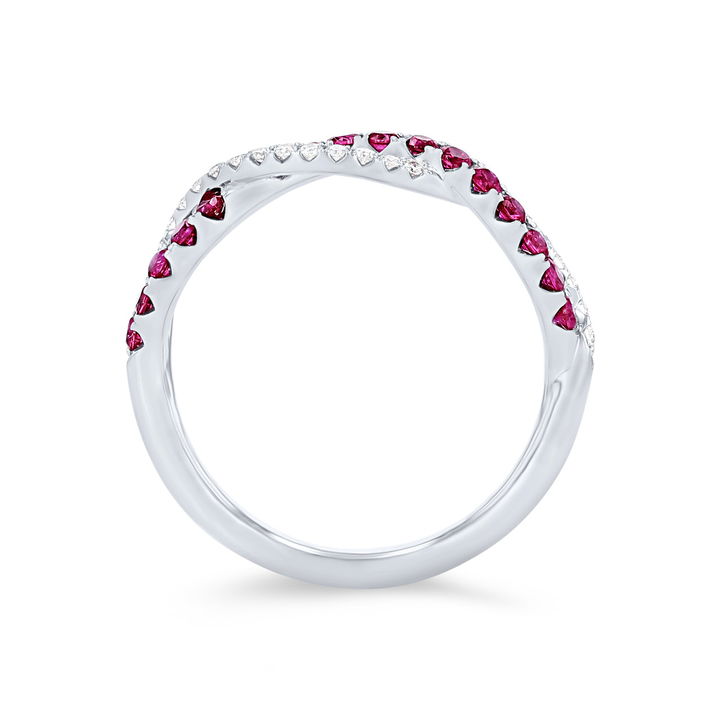 Yellow Gold 14K Ruby and Diamond Twist Band