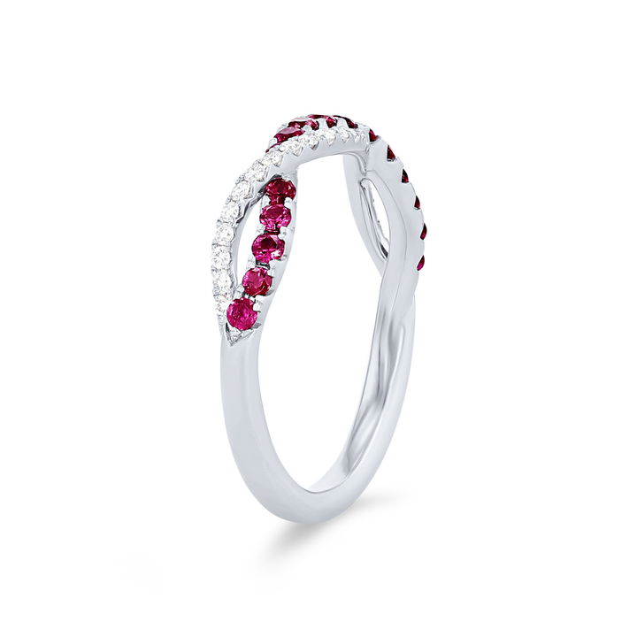 Yellow Gold 14K Ruby and Diamond Twist Band