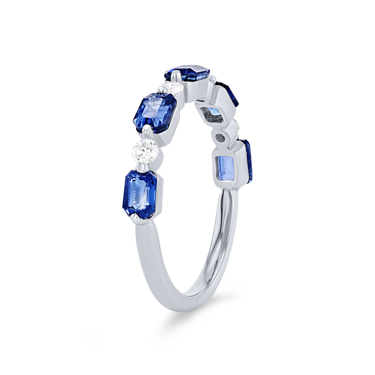 Uneek Single Prong Alternating Sapphire and Diamond Wedding Band 1