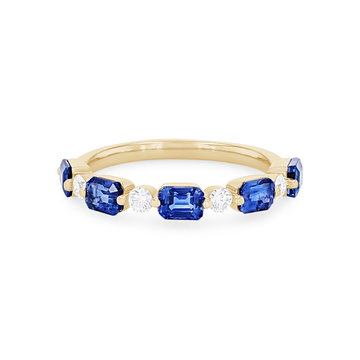 Uneek Single Prong Alternating Sapphire and Diamond Wedding Band In Yellow Gold 18K