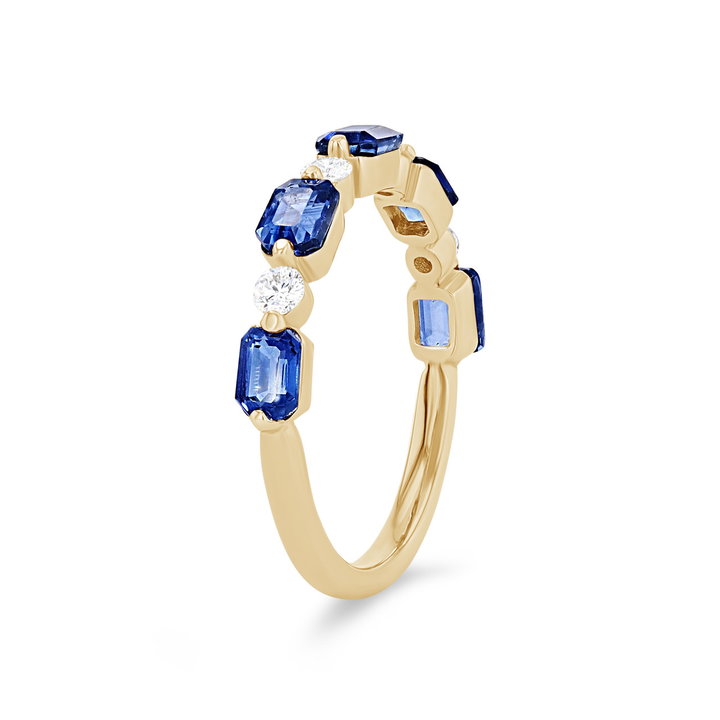 Uneek Single Prong Alternating Sapphire and Diamond Wedding Band In Yellow Gold 18K
