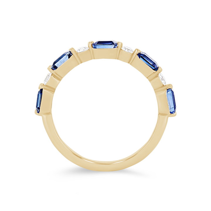 Uneek Single Prong Alternating Sapphire and Diamond Wedding Band In Yellow Gold 18K