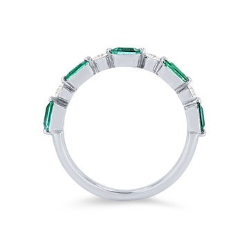 Uneek Single Prong Alternating Green Emerald and Diamond Wedding Band In White Gold 18K