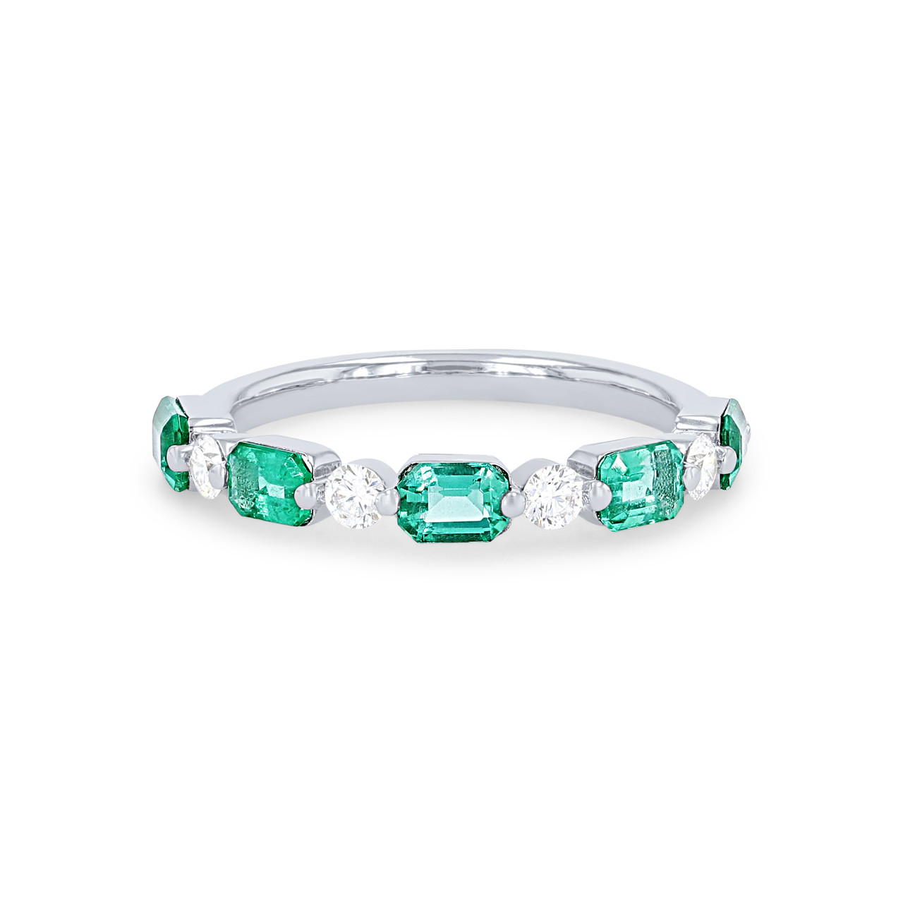Uneek Single Prong Alternating Green Emerald and Diamond Wedding Band 0