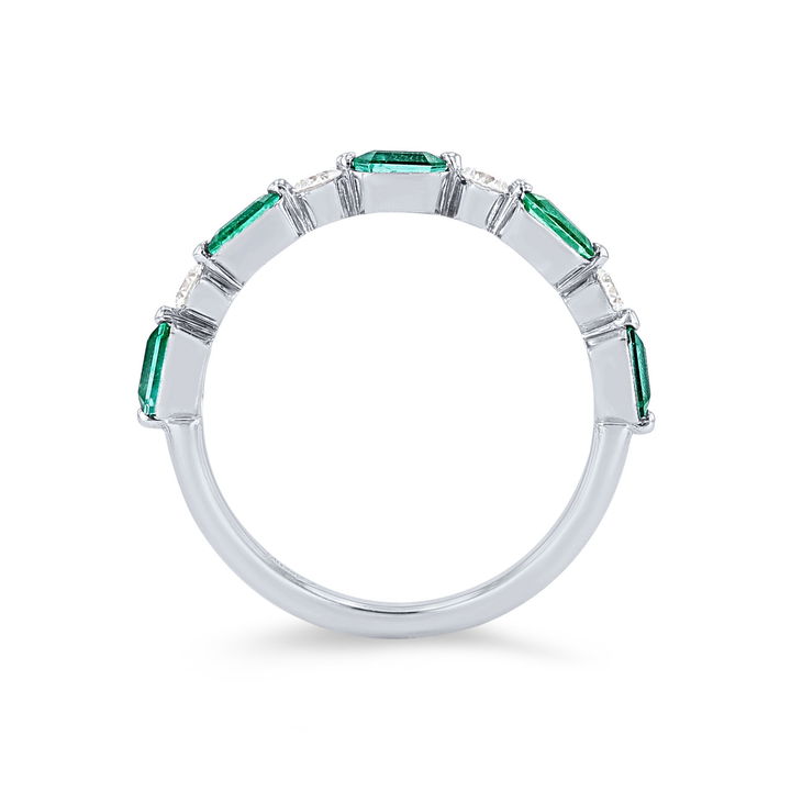 White Gold 18K Uneek Single Prong Alternating Emerald and Diamond Band