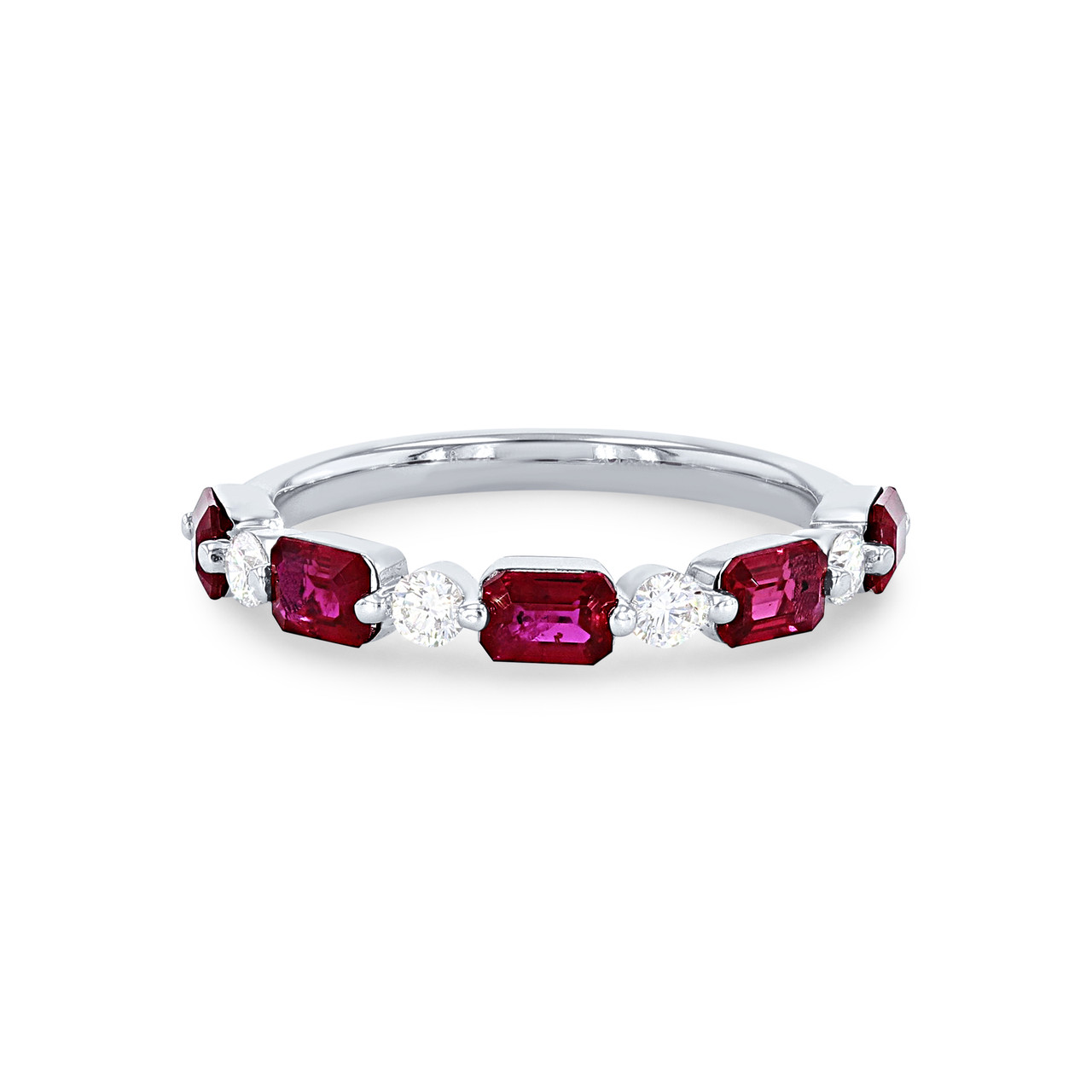 Uneek Single Prong Alternating Ruby and Diamond Wedding Band 0