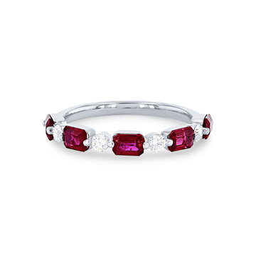 Uneek Single Prong Alternating Ruby and Diamond Wedding Band In White Gold 18K