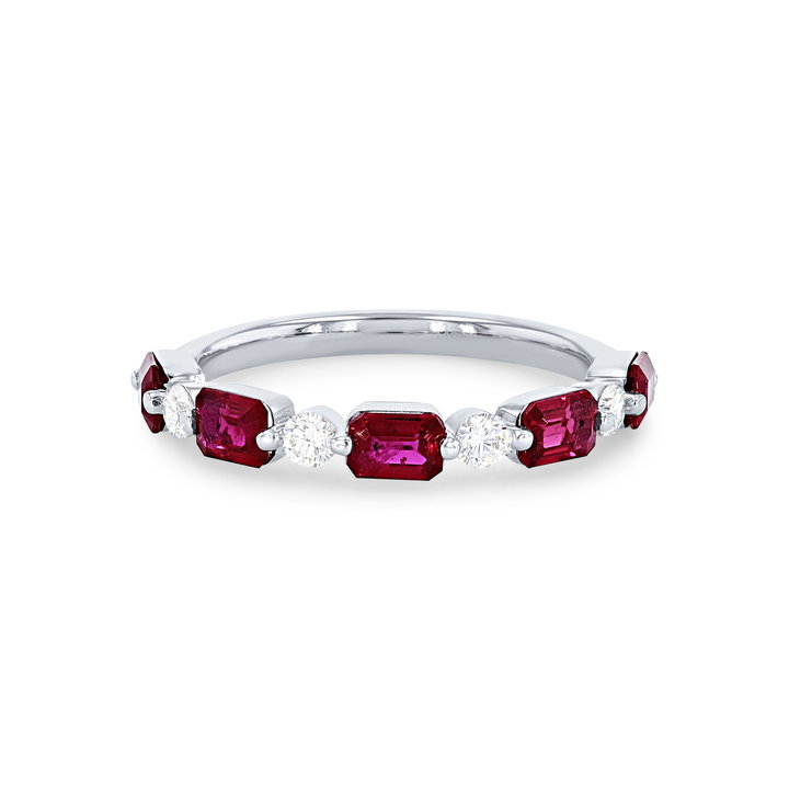 Uneek Single Prong Alternating Ruby and Diamond Wedding Band In White Gold 18K