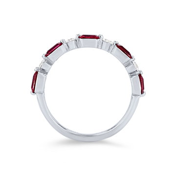 Uneek Single Prong Alternating Ruby and Diamond Wedding Band In White Gold 18K