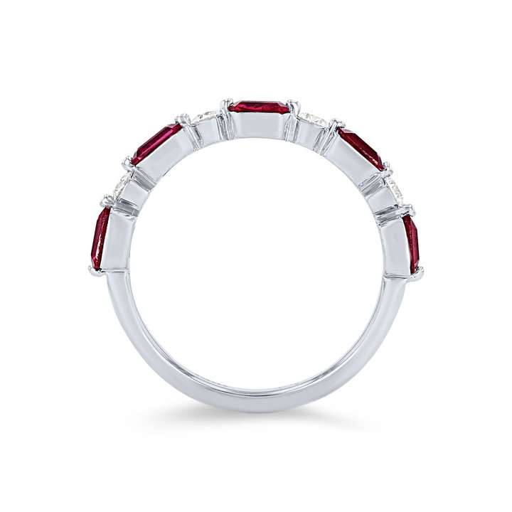 Uneek Single Prong Alternating Ruby and Diamond Wedding Band In White Gold 18K