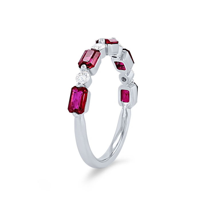 White Gold 18K Uneek Single Prong Alternating Ruby and Diamond Band