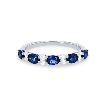 Uneek Oval Sapphire and Diamond Alternating Wedding Band In Solid 14K White Gold