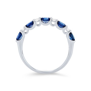 Uneek Oval Sapphire and Diamond Alternating Wedding Band In Solid 14K White Gold