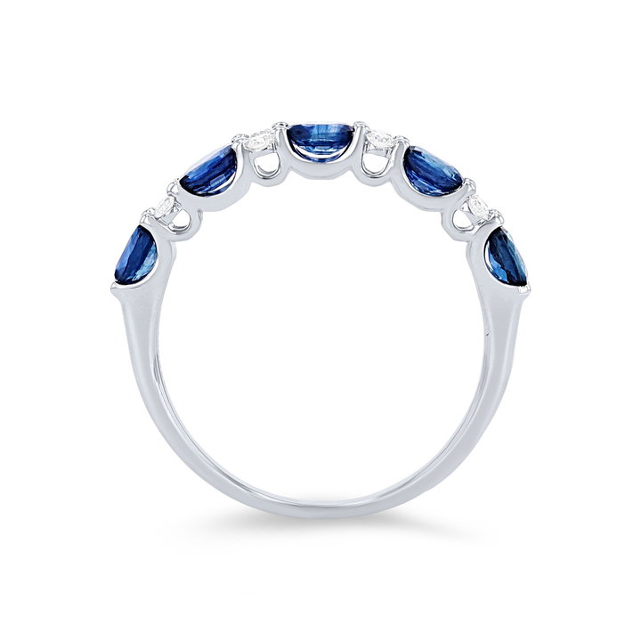 Uneek Oval Sapphire and Diamond Alternating Wedding Band In Solid 14K White Gold