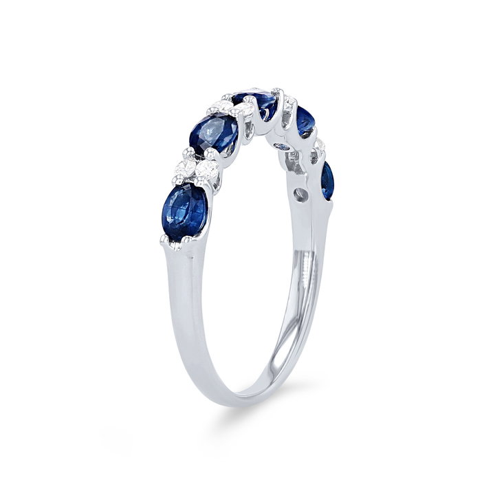 Uneek Oval Sapphire and Diamond Alternating Wedding Band In Solid 14K White Gold