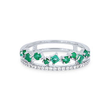 Uneek Emerald and Diamond Two Row Stackable Band
