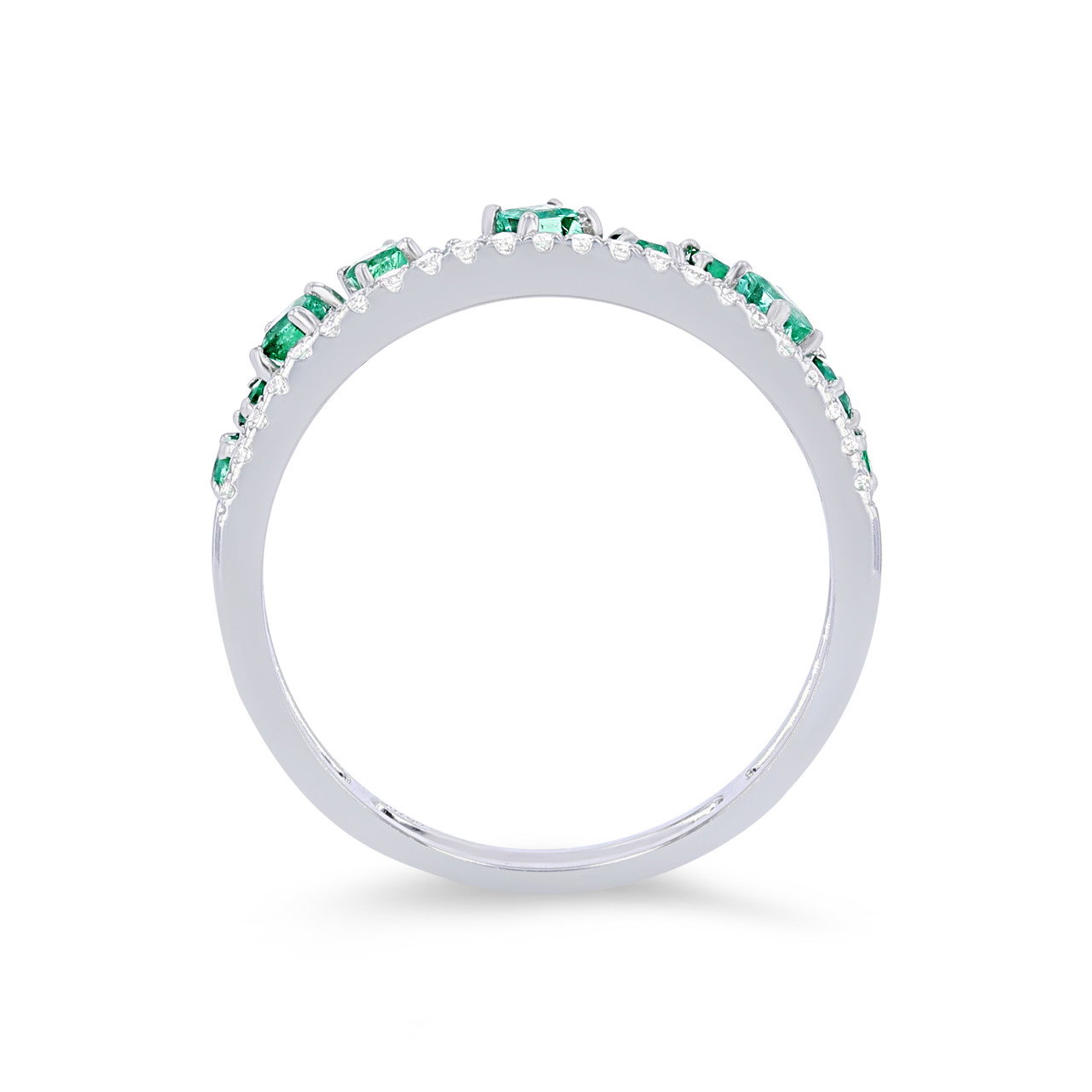 Uneek Green Emerald and Diamond Two Row Stackable Wedding Band 2