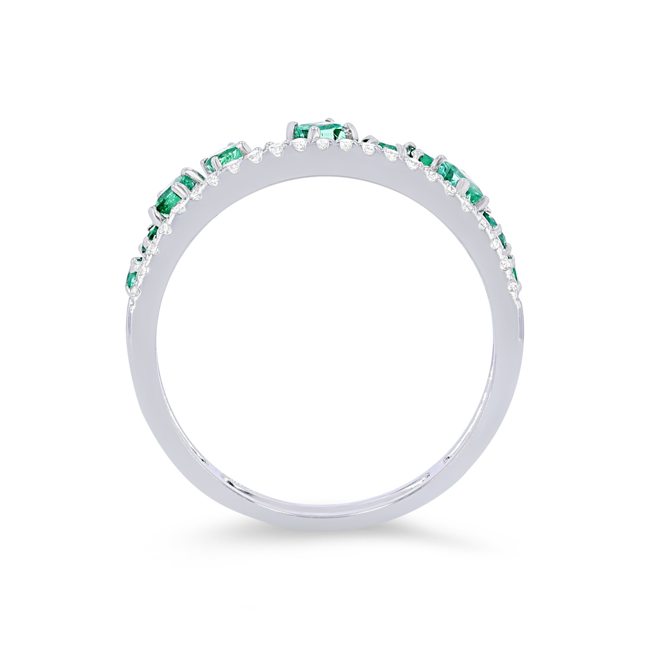 Uneek Green Emerald and Diamond Two Row Stackable Wedding Band 2