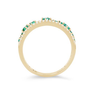 Uneek Emerald and Diamond Two Row Stackable Band