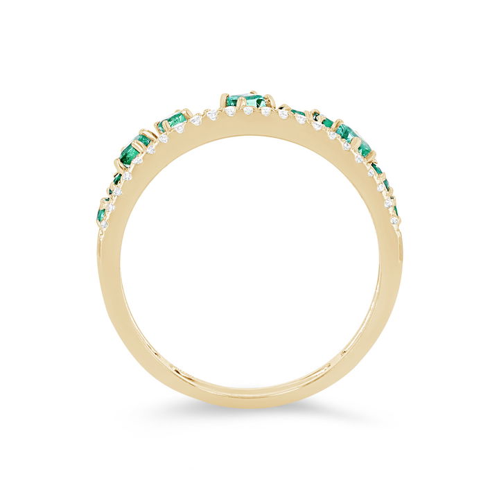 Yellow Gold 14K Uneek Emerald and Diamond Two Row Stackable Band