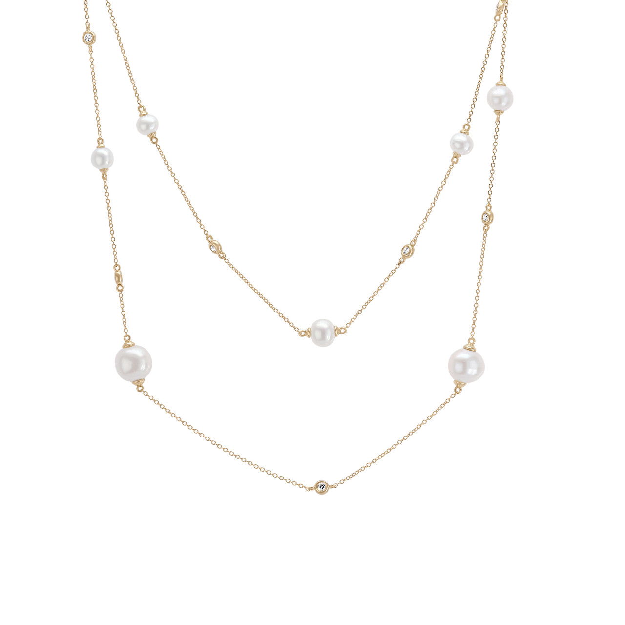 Pearl and Diamond Bezel Tin Cup Necklace