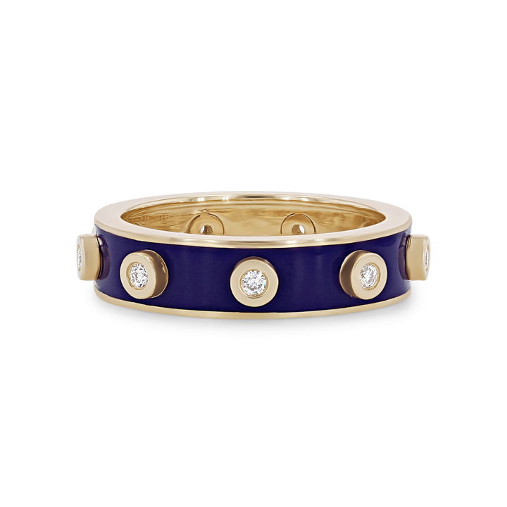 Yellow Gold 14K Michael M. Chroma Blue Enamel Bezel Ring