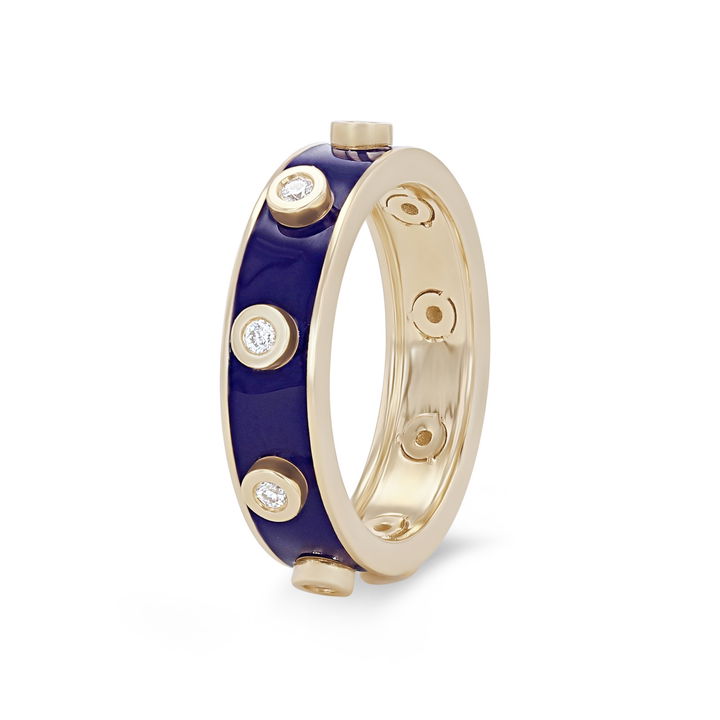 Yellow Gold 14K Michael M. Chroma Blue Enamel Bezel Ring