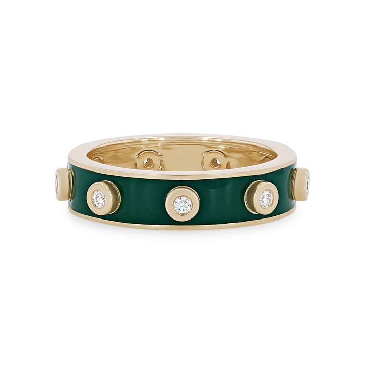 Yellow Gold 14K Michael M. Chroma Green Enamel Bezel Ring