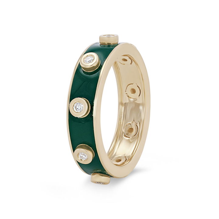 Yellow Gold 14K Michael M. Chroma Green Enamel Bezel Ring