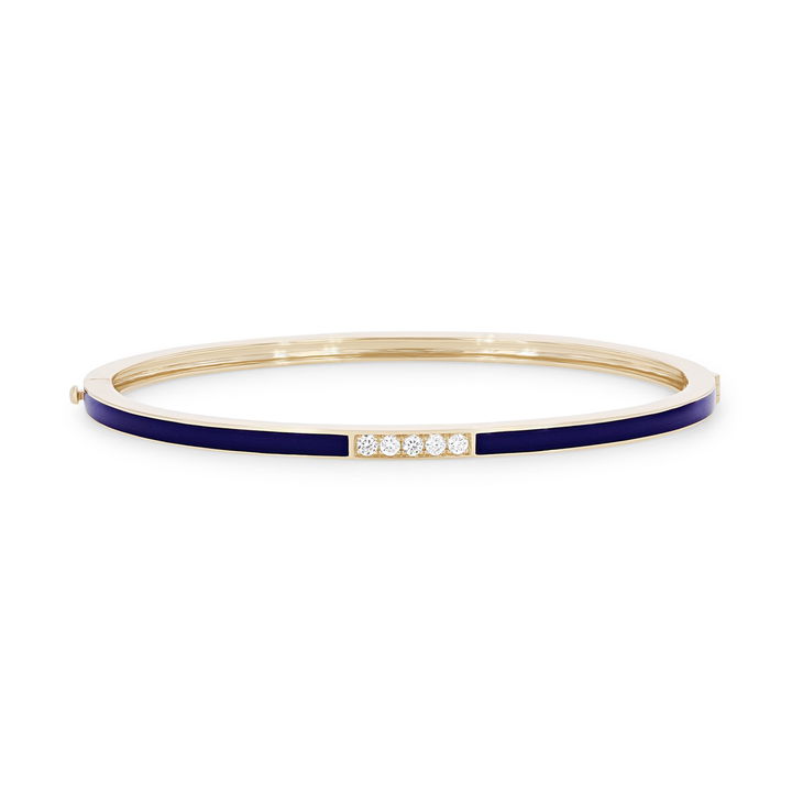 Yellow Gold 14K Michael M. Chroma Blue Enamel Diamond Bangle Bracelet