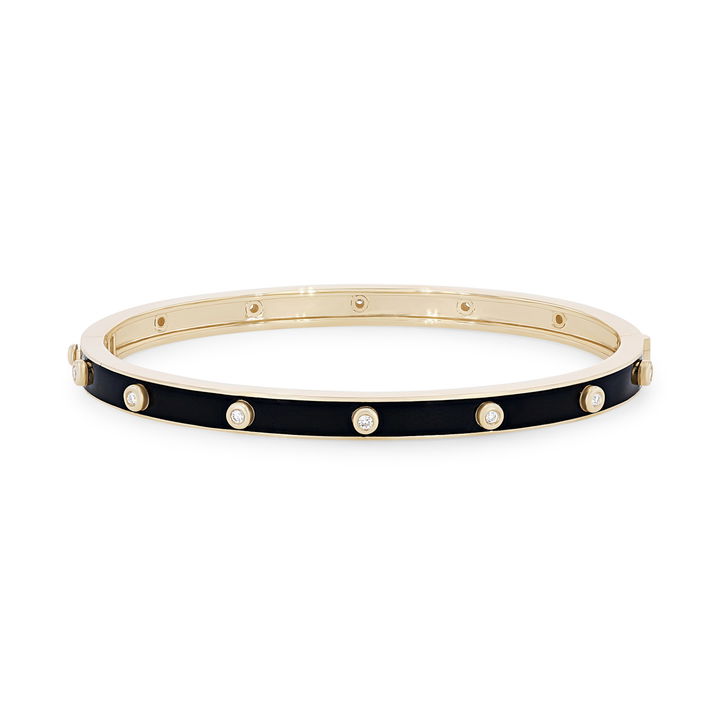 Yellow Gold 14K Michael M. Chroma Black Enamel Bezel Bangle Bracelet