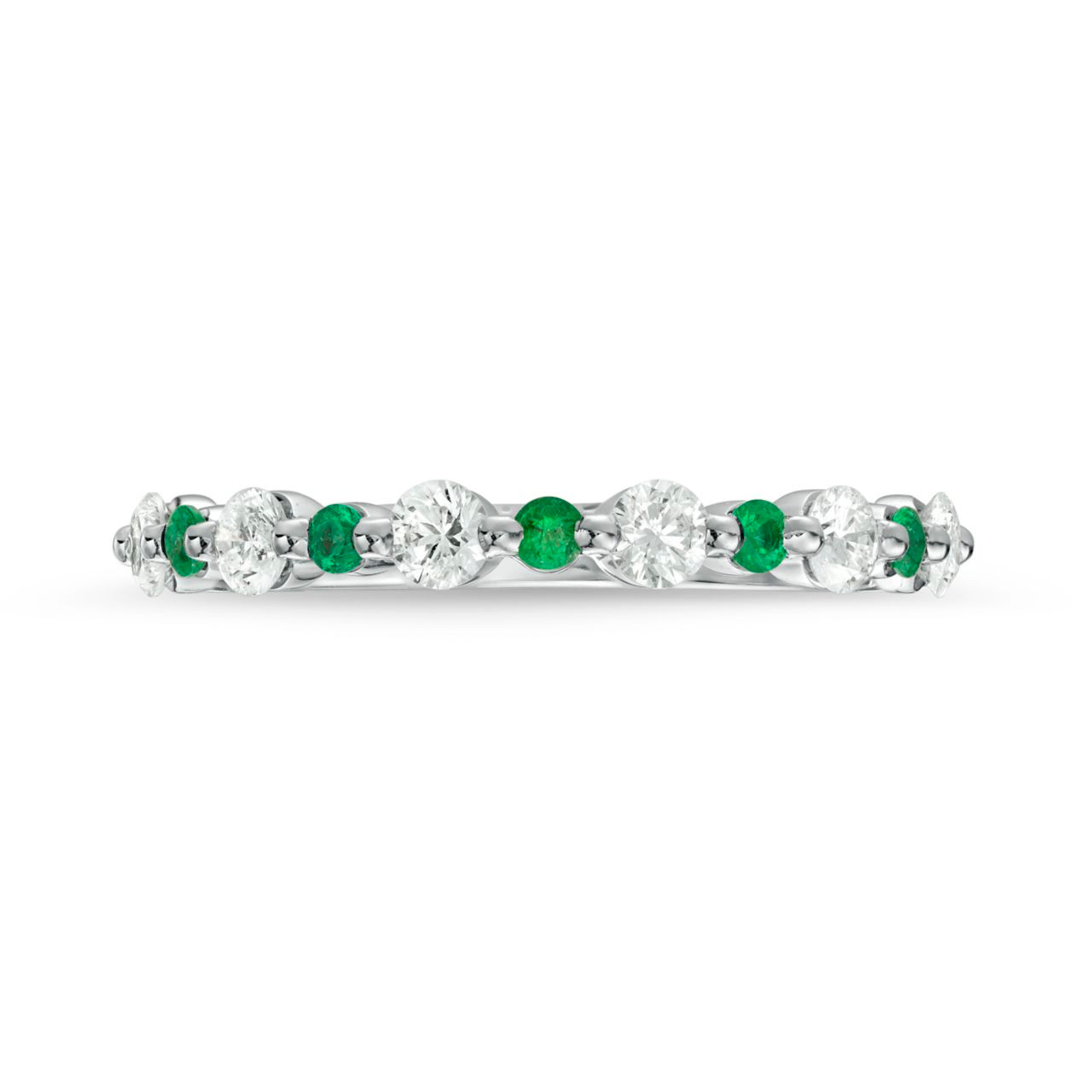 Alternating Diamond and Green Emerald Wedding Band 0