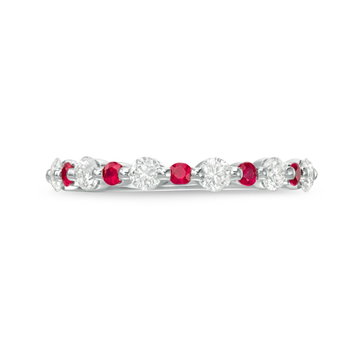 Alternating Diamond and Ruby Wedding Band In White Gold 14K