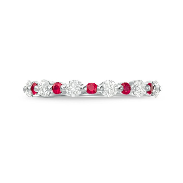 Alternating Diamond and Ruby Wedding Band In White Gold 14K